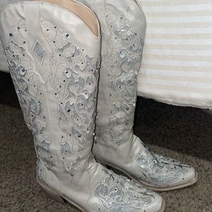 White and creme sparkling cow girl boots